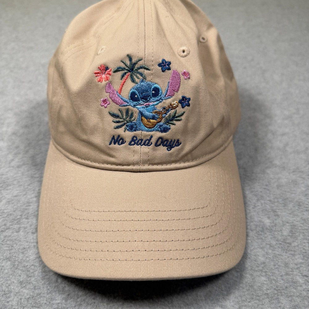Disney Stitch -No Bad Days- Tan Baseball Cap Hat Embroidered Ukulele NWT